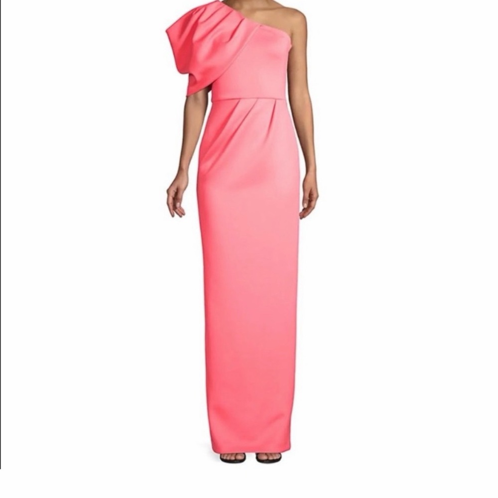 Black Halo One-Shoulder Coral Gown with Statement Ruffle